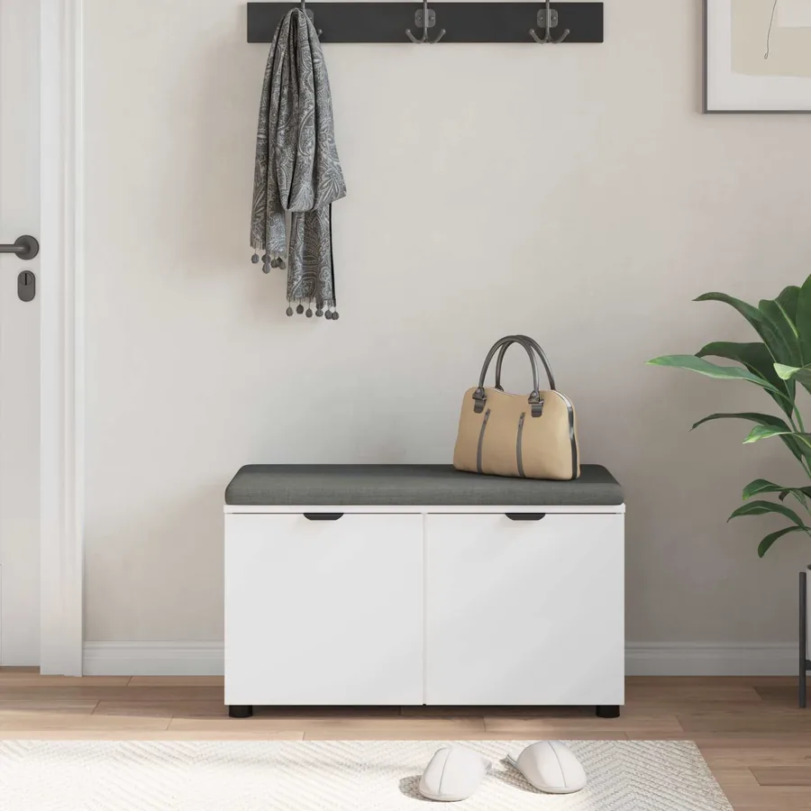 Banc d'entrée Blanc 80 x 38 x 46 cm Bois Ingénierie et Tissu - 4
