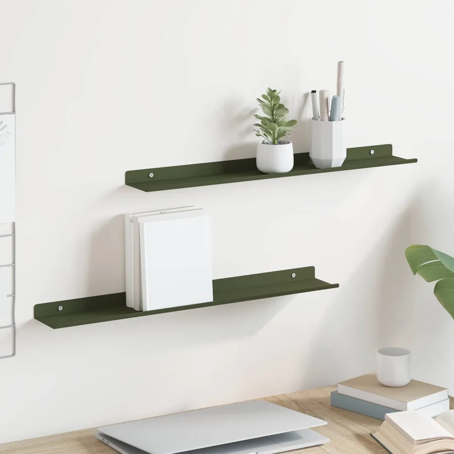Étagère flottante 2 pcs Vert olive 60 x 8,5 x 2,5 cm Acier
