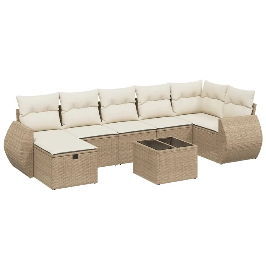 Salon de jardin avec coussins 8 pcs beige résine tressée - 2