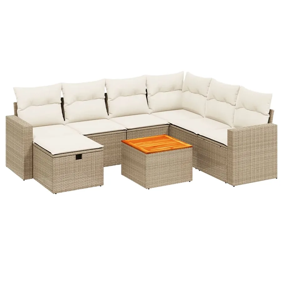 Salon de jardin avec coussins 8 pcs beige résine tressée - 2