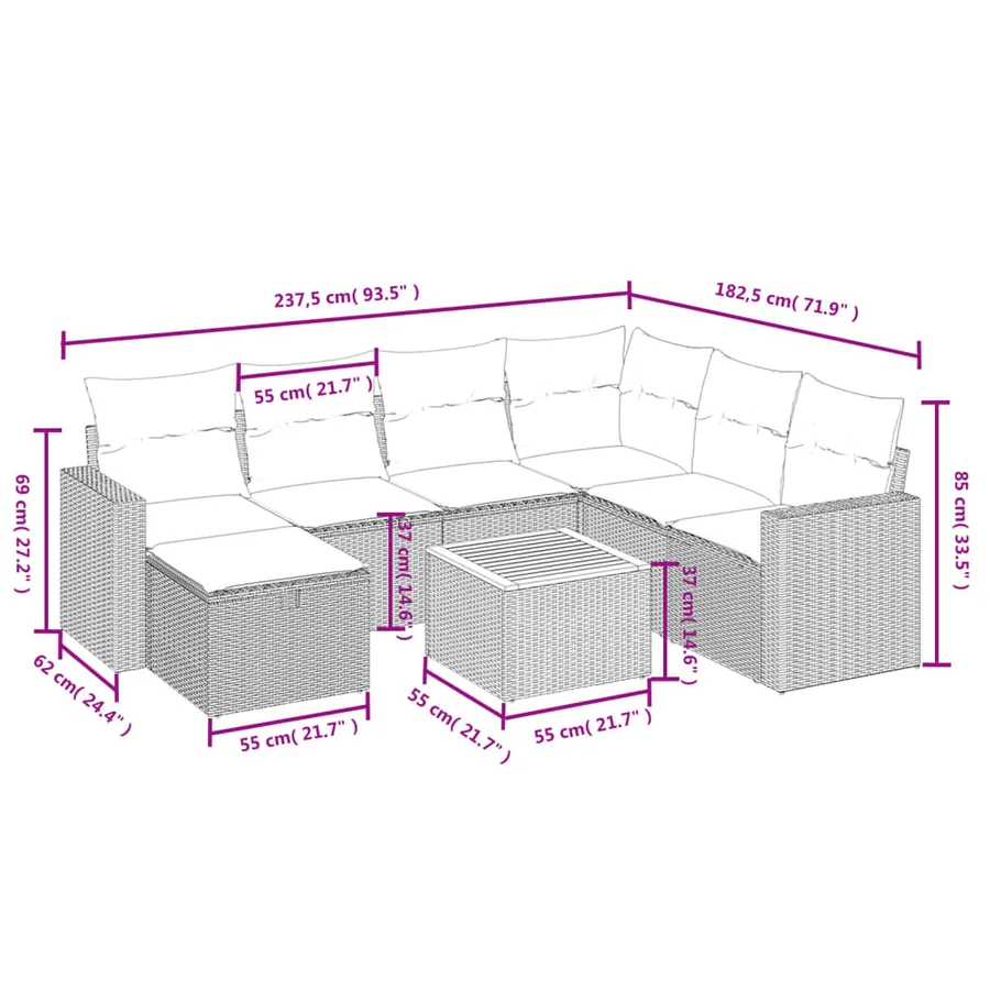Salon de jardin avec coussins 8 pcs beige résine tressée - 4