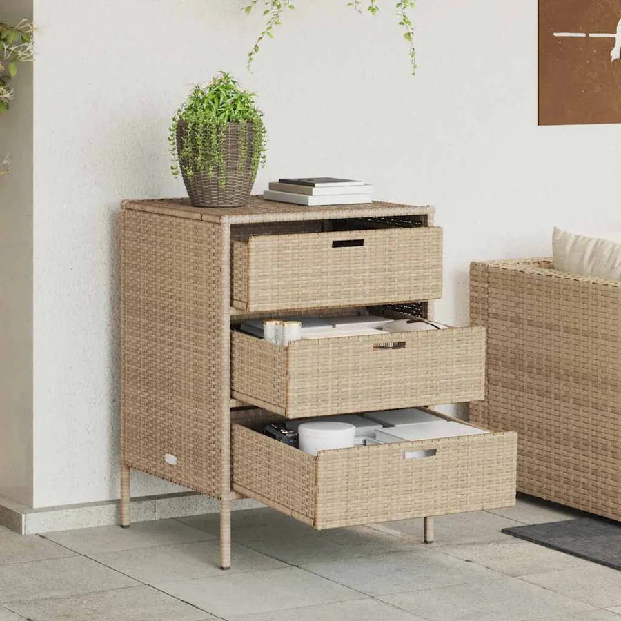 Armoire de rangement de jardin beige 55x59x80 cm résine tressée