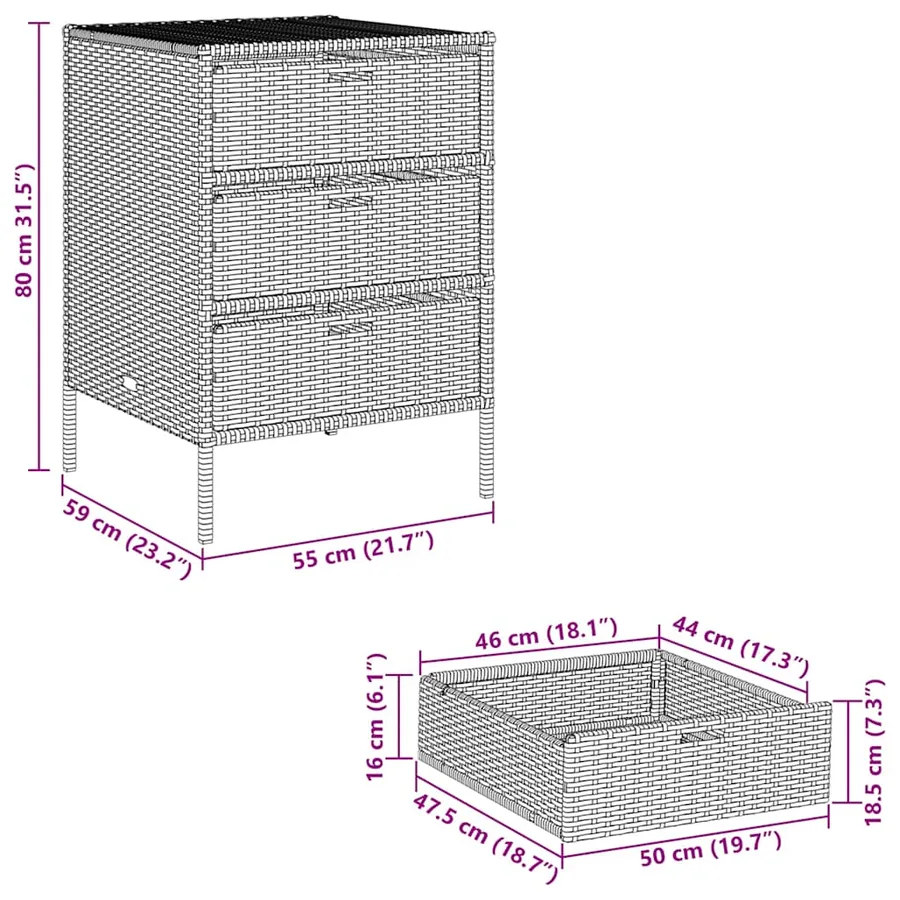 Armoire de rangement de jardin beige 55x59x80 cm résine tressée - 11