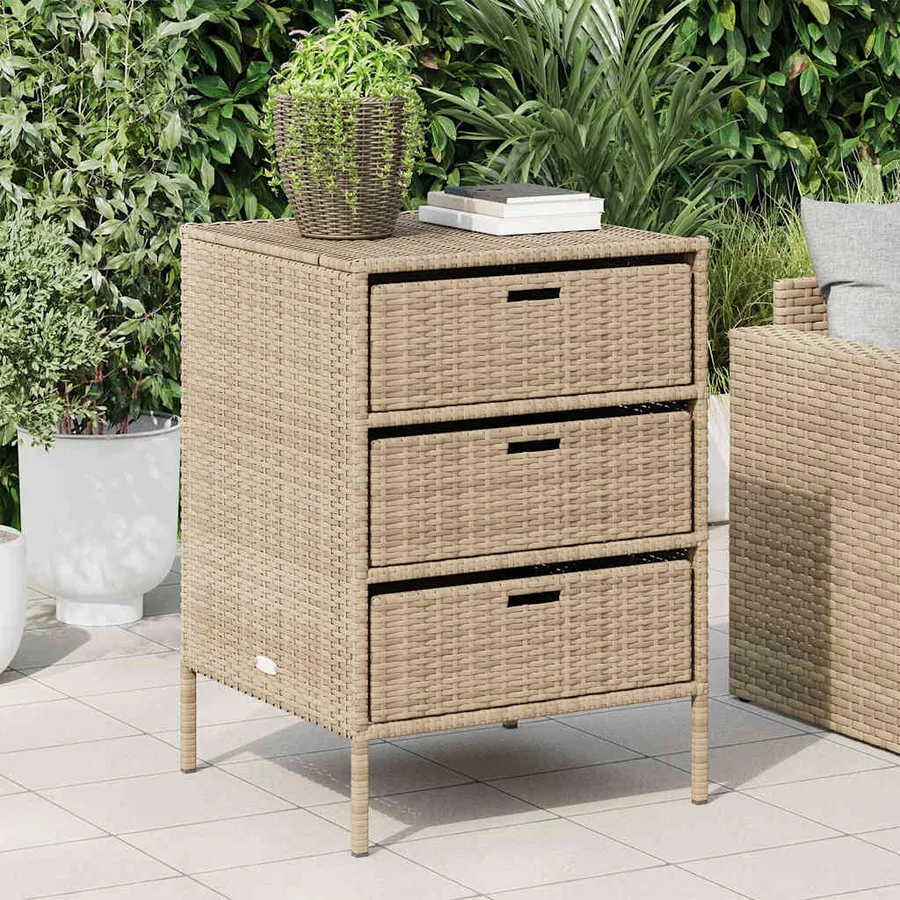Armoire de rangement de jardin beige 55x59x80 cm résine tressée - 3