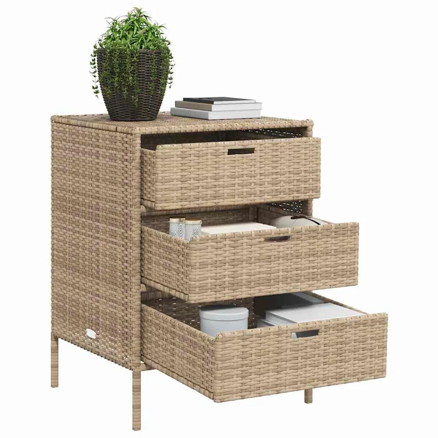 Armoire de rangement de jardin beige 55x59x80 cm résine tressée - 4