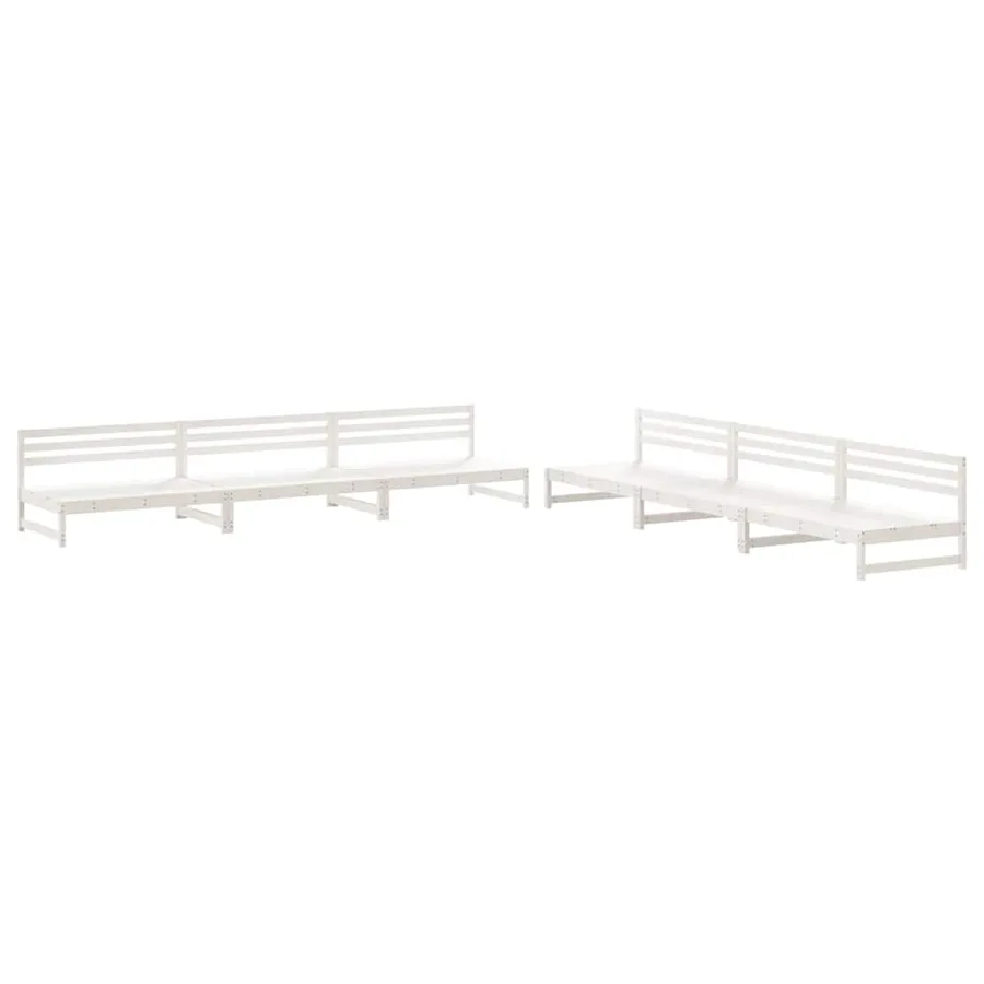 Salon de jardin 6 pcs Blanc Bois de pin massif - 2