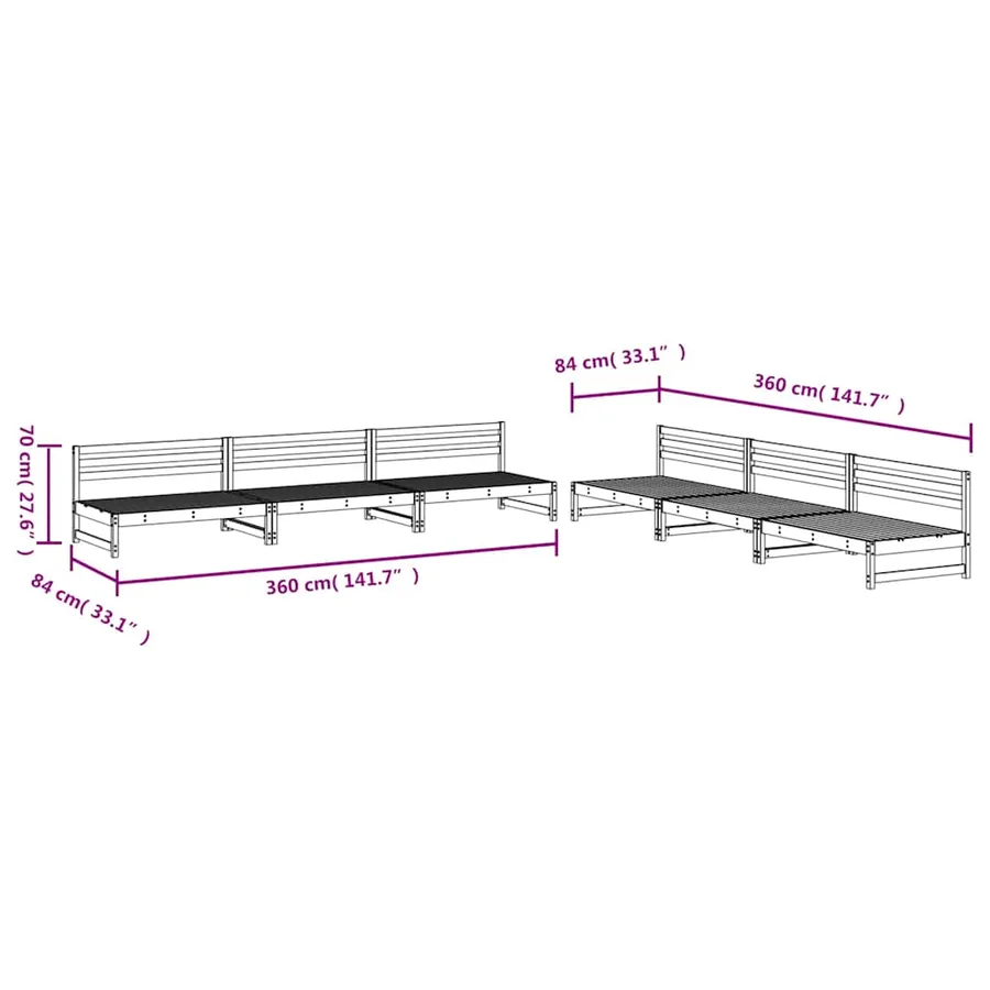 Salon de jardin 6 pcs Blanc Bois de pin massif - 5