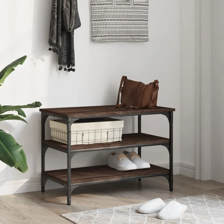 Banc à chaussures chêne marron 70x38,5x49 cm bois d'ingénierie - 3