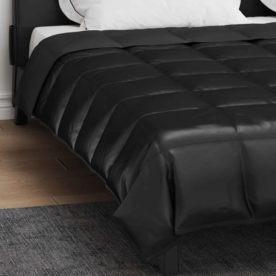 Duvet d'été simple Noir 200 x 240 cm Satin et Microfibre - 4