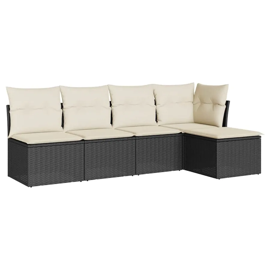 Salon de jardin 5 pcs avec coussins noir résine tressée - 2