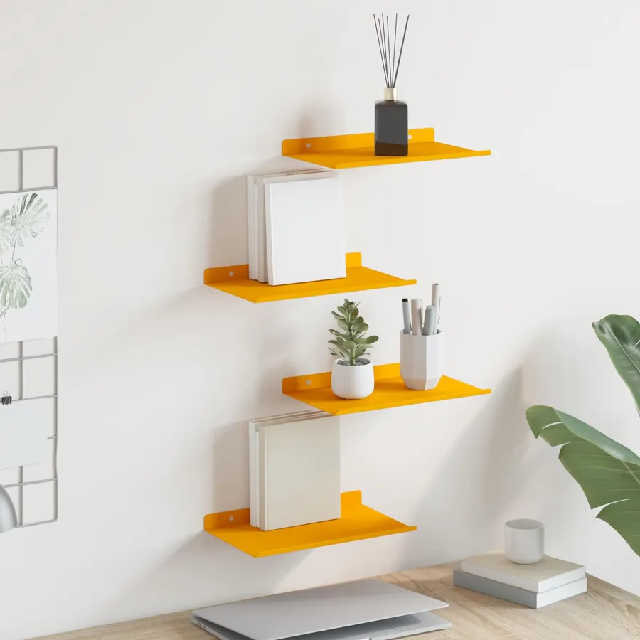 Étagère flottante 4 pcs Jaune moutarde 30 x 18 x 2,5 cm Acier