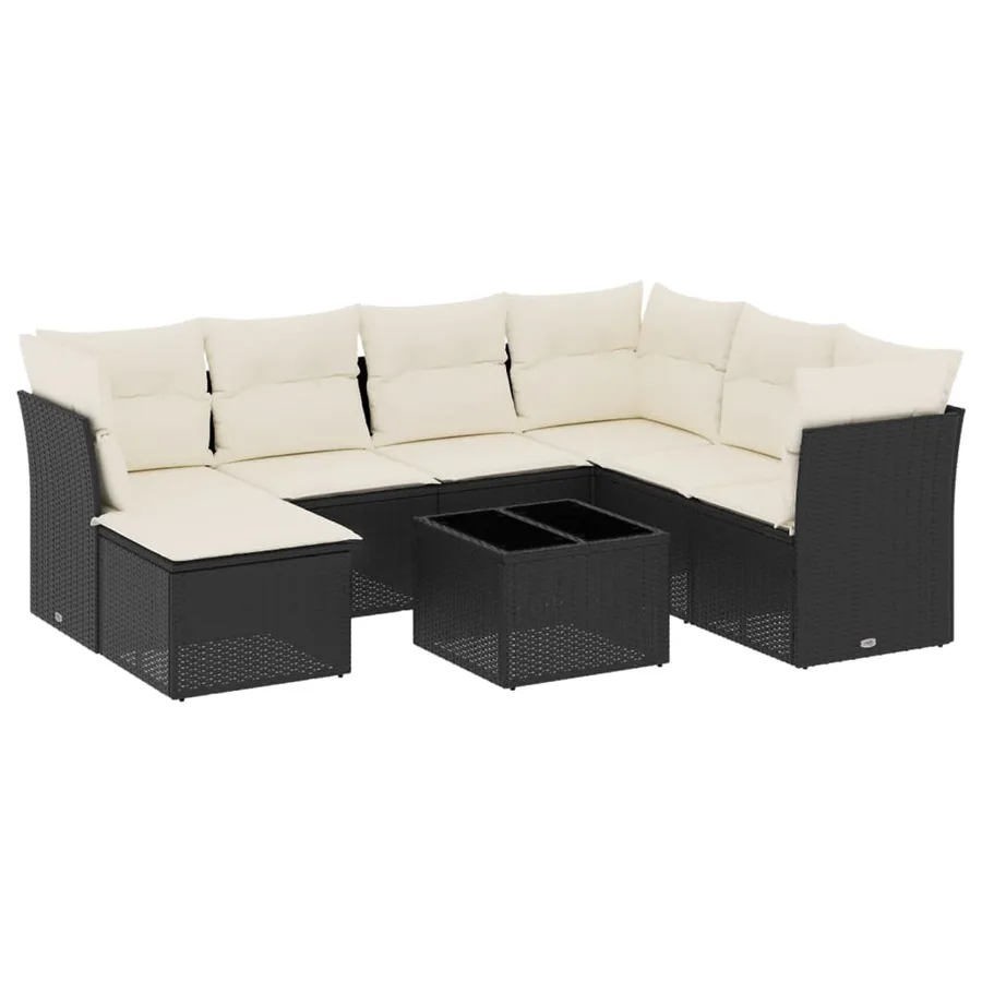 Salon de jardin 8 pcs avec coussins noir résine tressée - 2