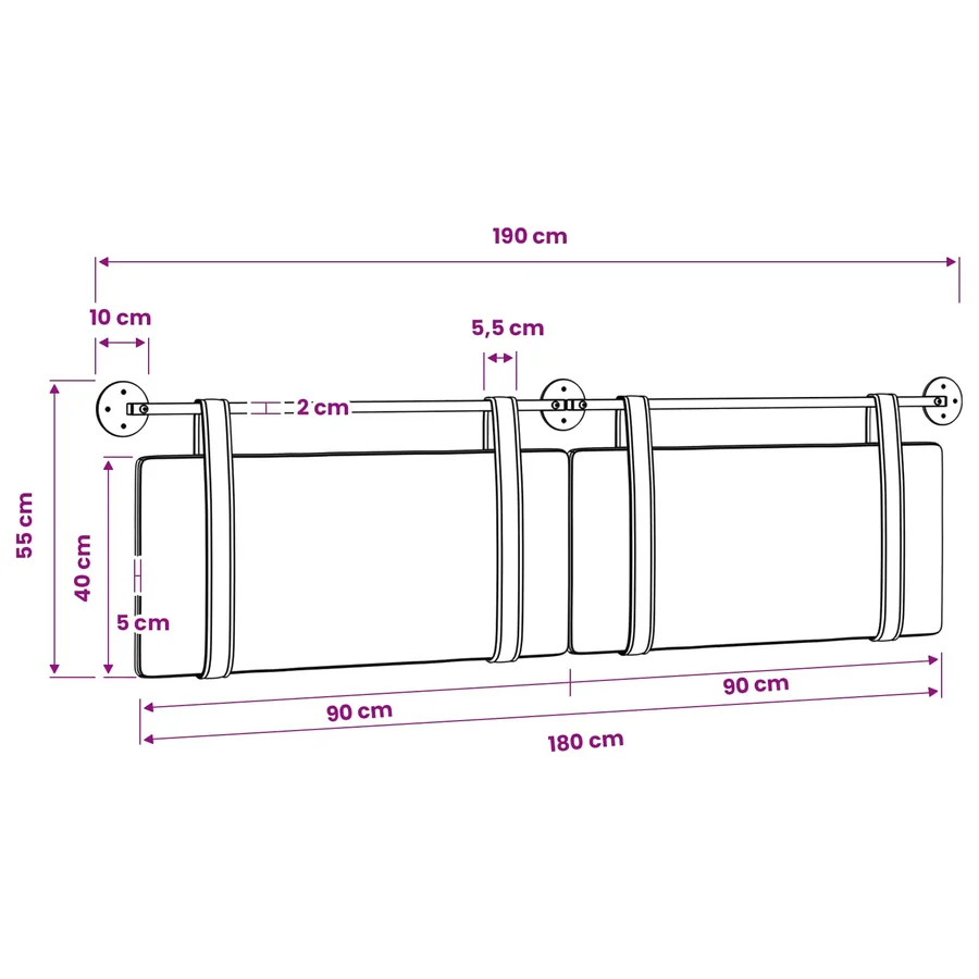 Tête de lit suspendue Rose Tissu - 11