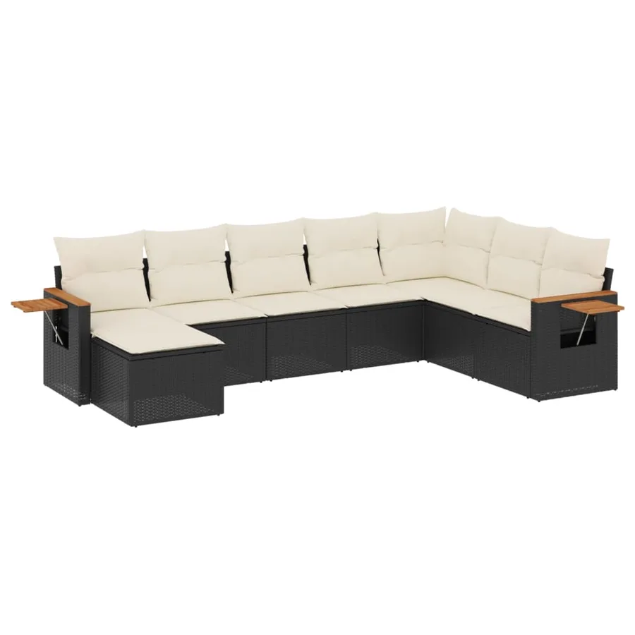 Salon de jardin 8 pcs avec coussins noir résine tressée - 2