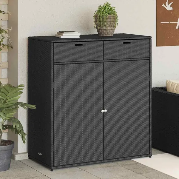 Armoire de rangement de jardin noir 105x55x113cm résine tressée