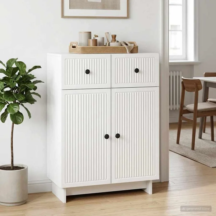 Buffet Blanc brillant 66 x 34,5 x 90 cm Bois d'ingénierie - 4