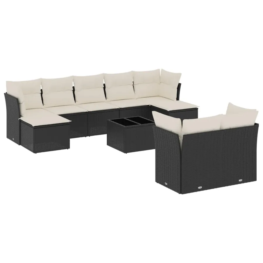 Salon de jardin 10 pcs avec coussins noir résine tressée - 2