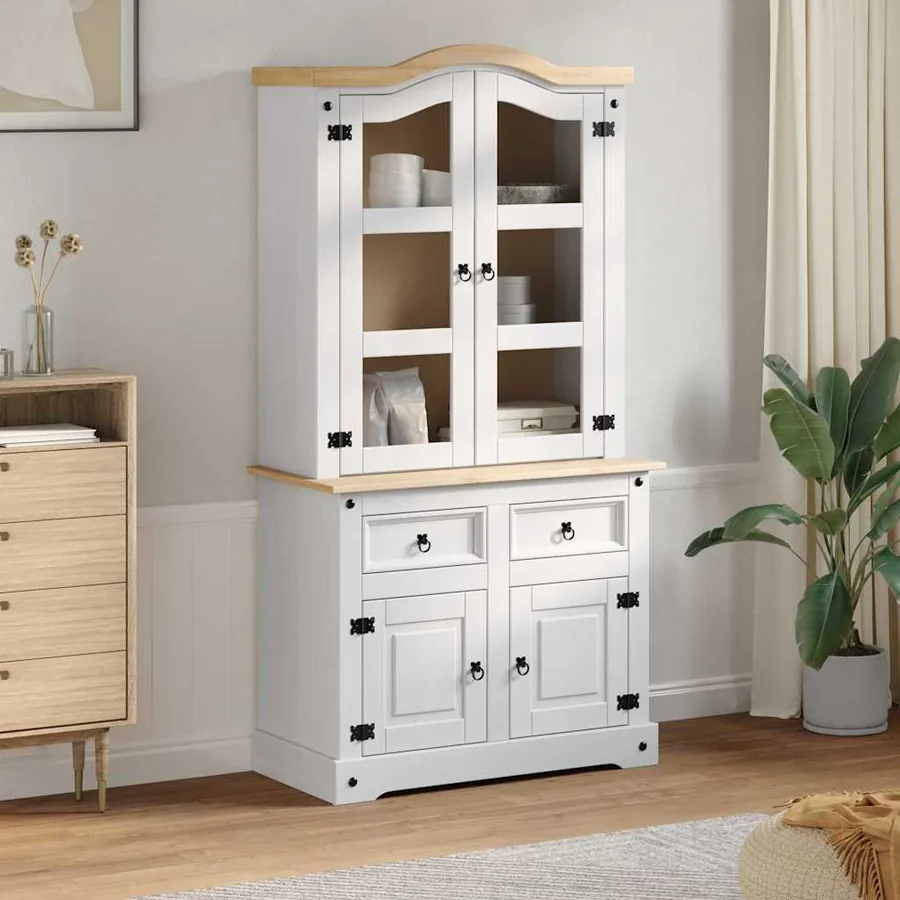 Buffet avec tiroir Corona Blanc 100 x 48,5 x 179 cm Pin massif