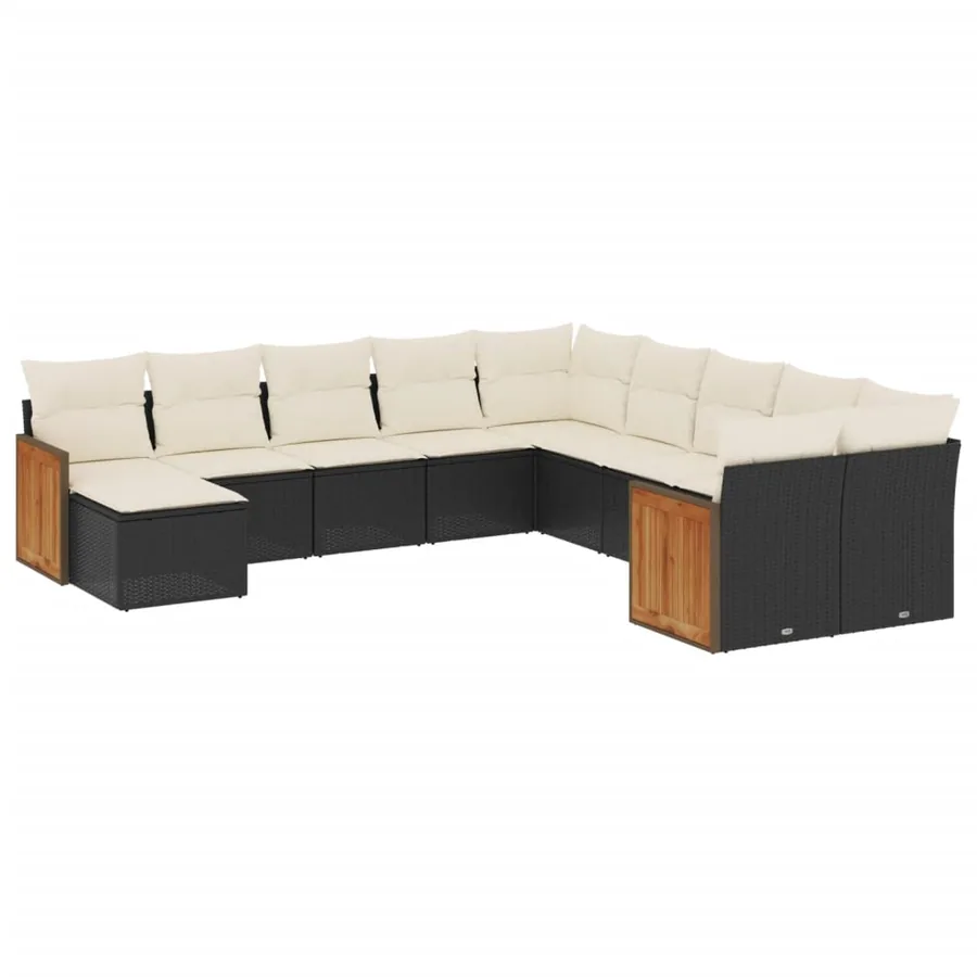 Salon de jardin 11 pcs avec coussins noir résine tressée - 2