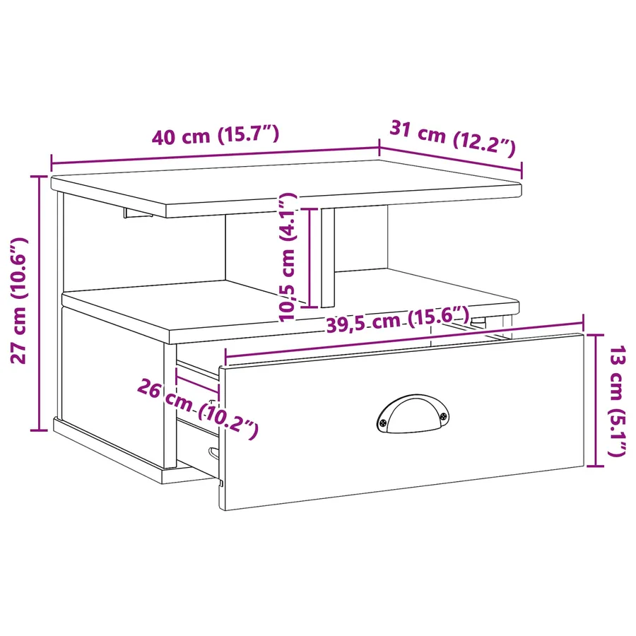 Cabinet de chevet HILL Blanc 40 x 31 x 27 cm Pin massif - 9