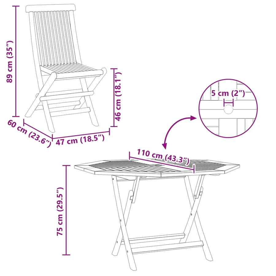 Ensemble bistro de jardin 3 pcs Marron Teck massif - 10