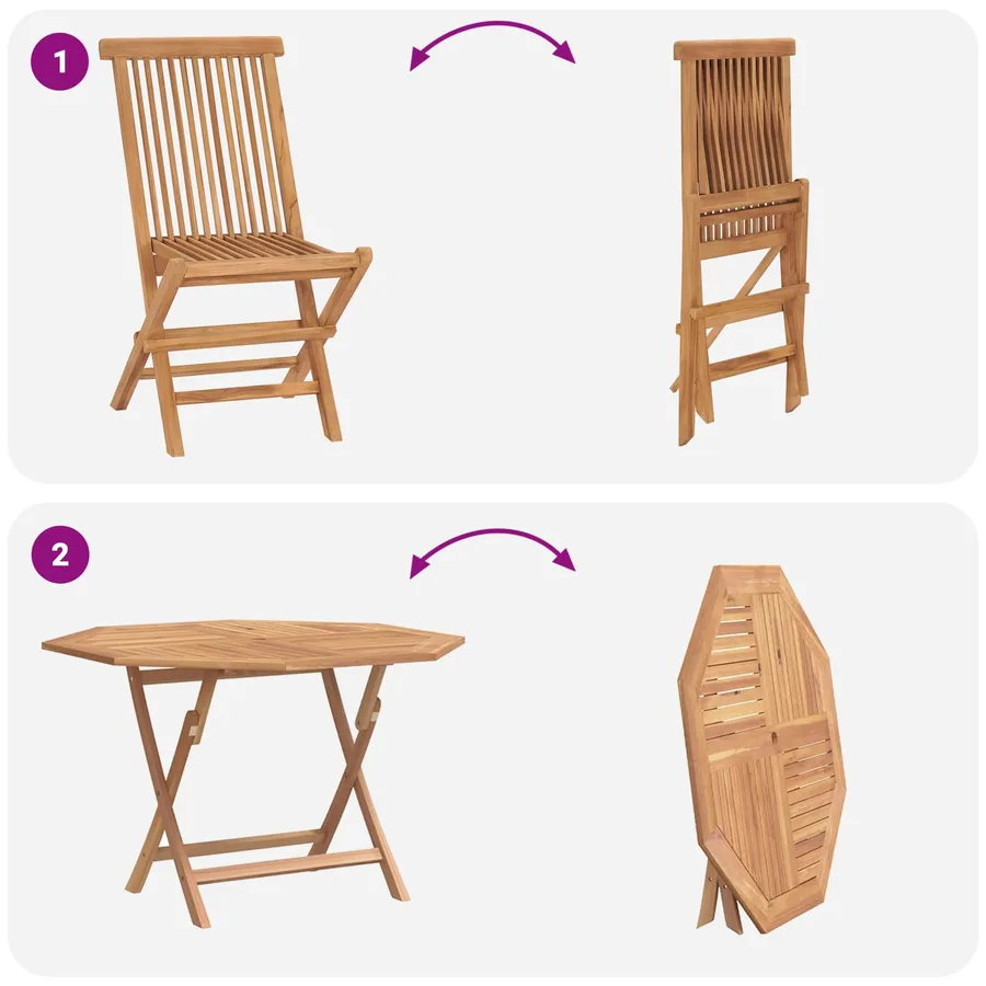 Ensemble bistro de jardin 3 pcs Marron Teck massif - 9