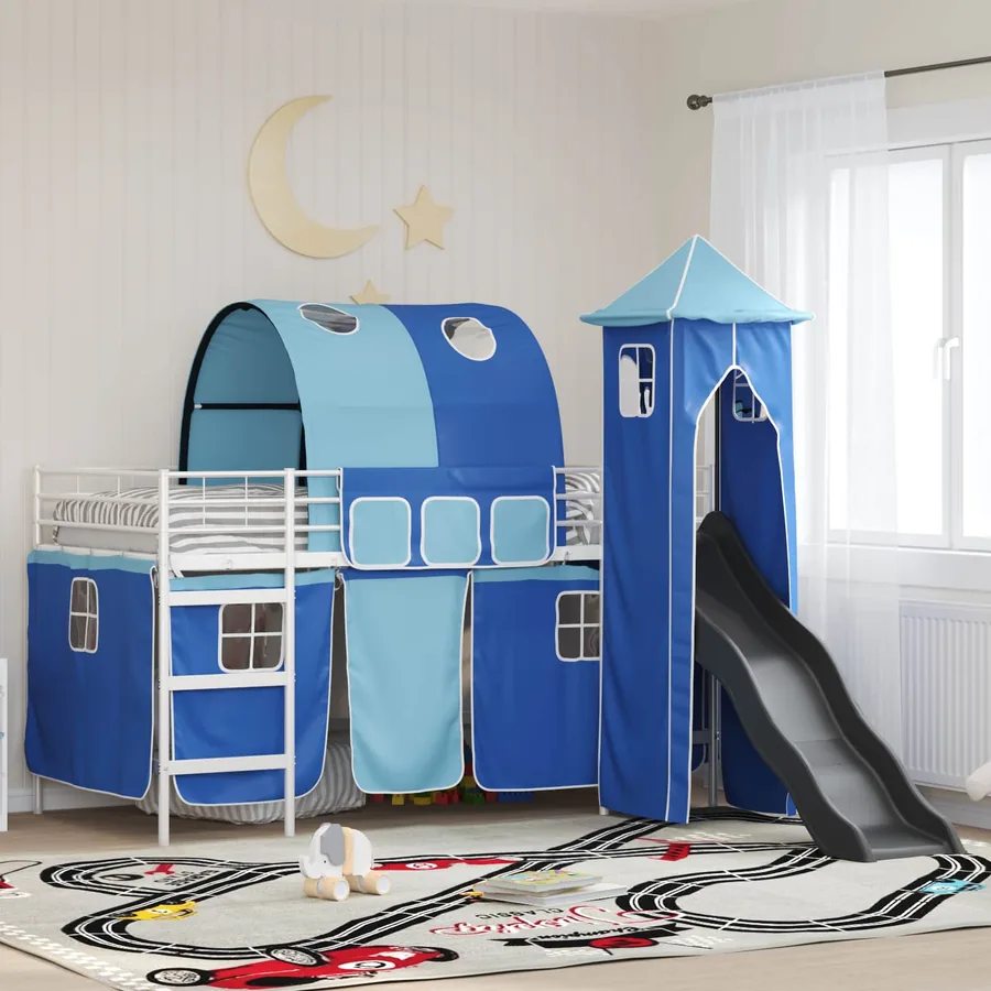 Lit mezzanine pour enfants Uni Blanc et bleu 80 x 200 cm métal