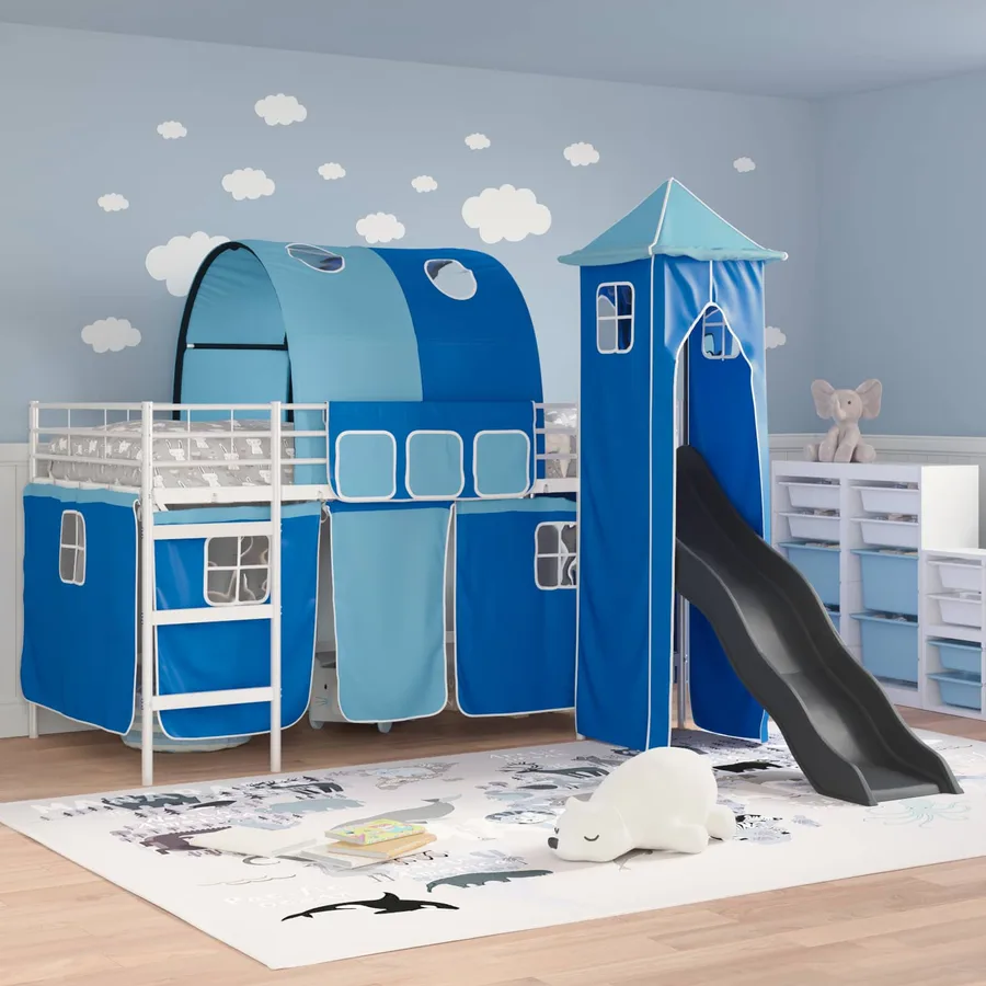 Lit mezzanine pour enfants Uni Blanc et bleu 80 x 200 cm métal - 3