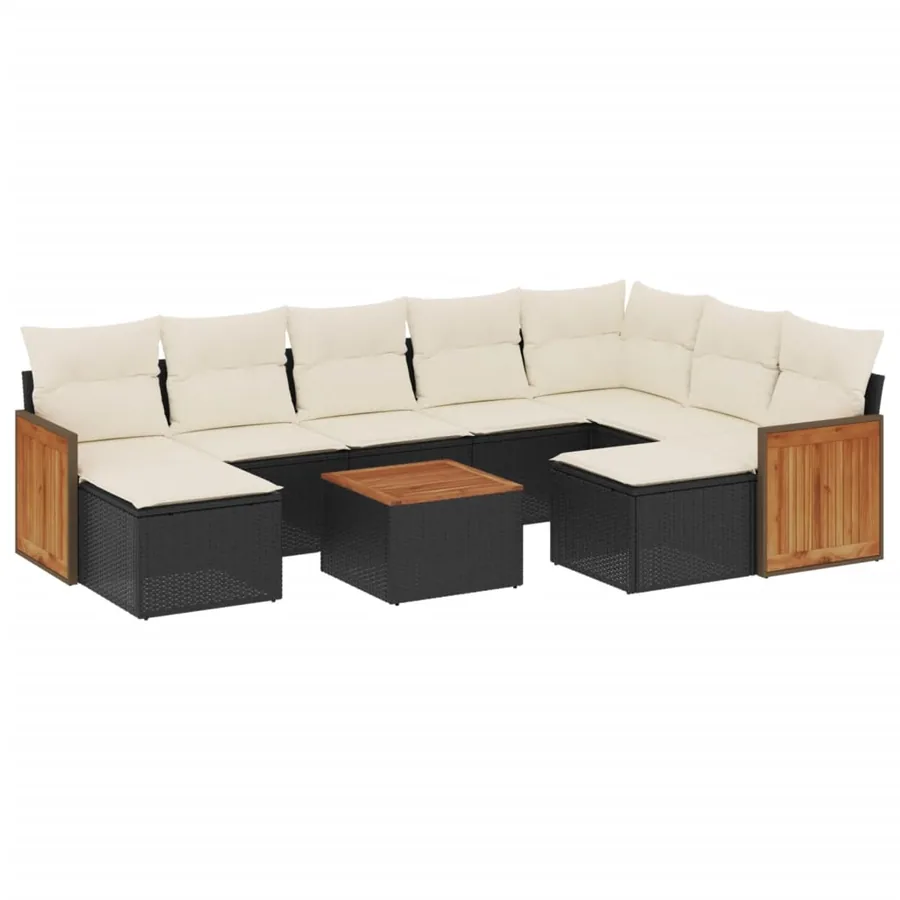 Salon de jardin 10 pcs avec coussins noir résine tressée - 2
