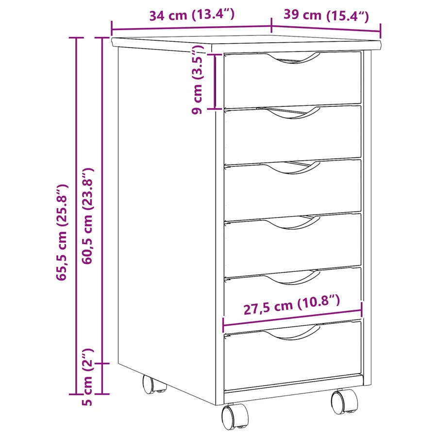 Cabinet Roulant avec Tiroirs avec roue MOSS Vernis transparent - 8