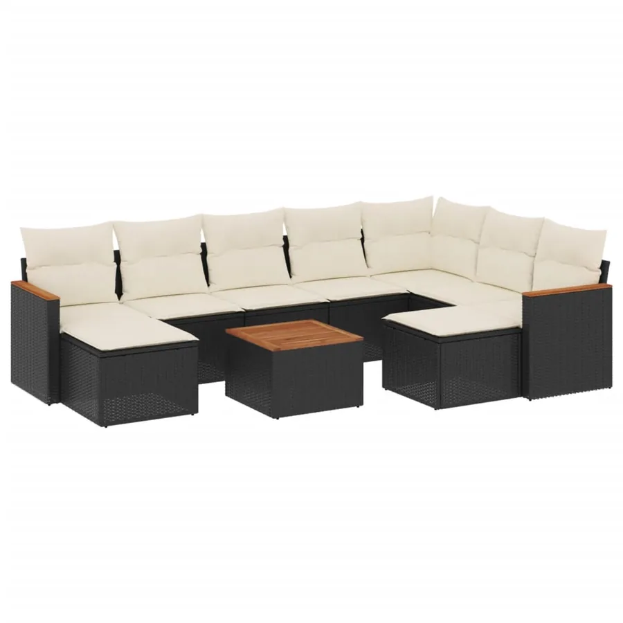 Salon de jardin 10 pcs avec coussins noir résine tressée - 2