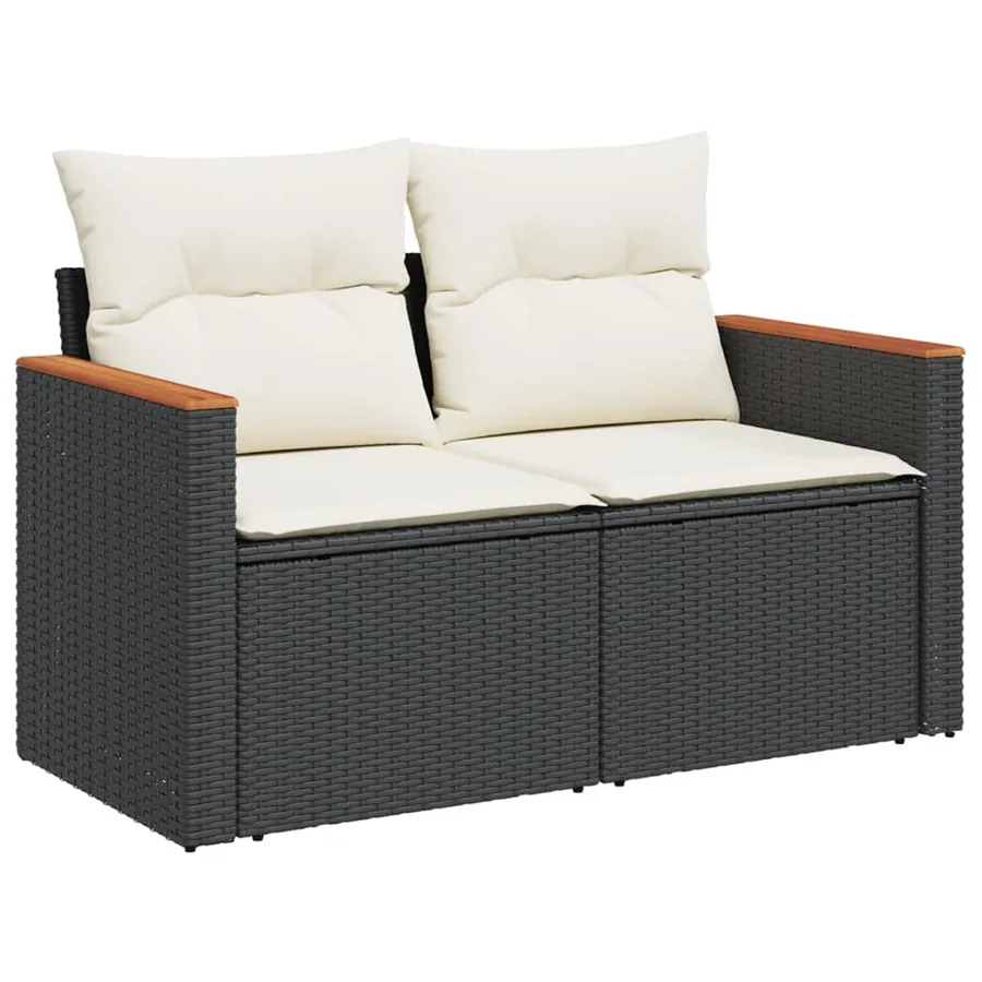 Salon de jardin 10 pcs avec coussins noir résine tressée - 5