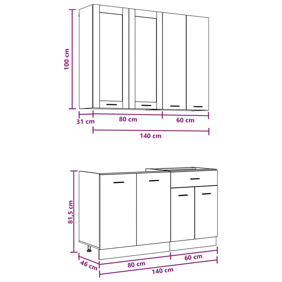 Unité de cuisine LYON 4 pcs Chêne noir Bois d'ingénierie - 7