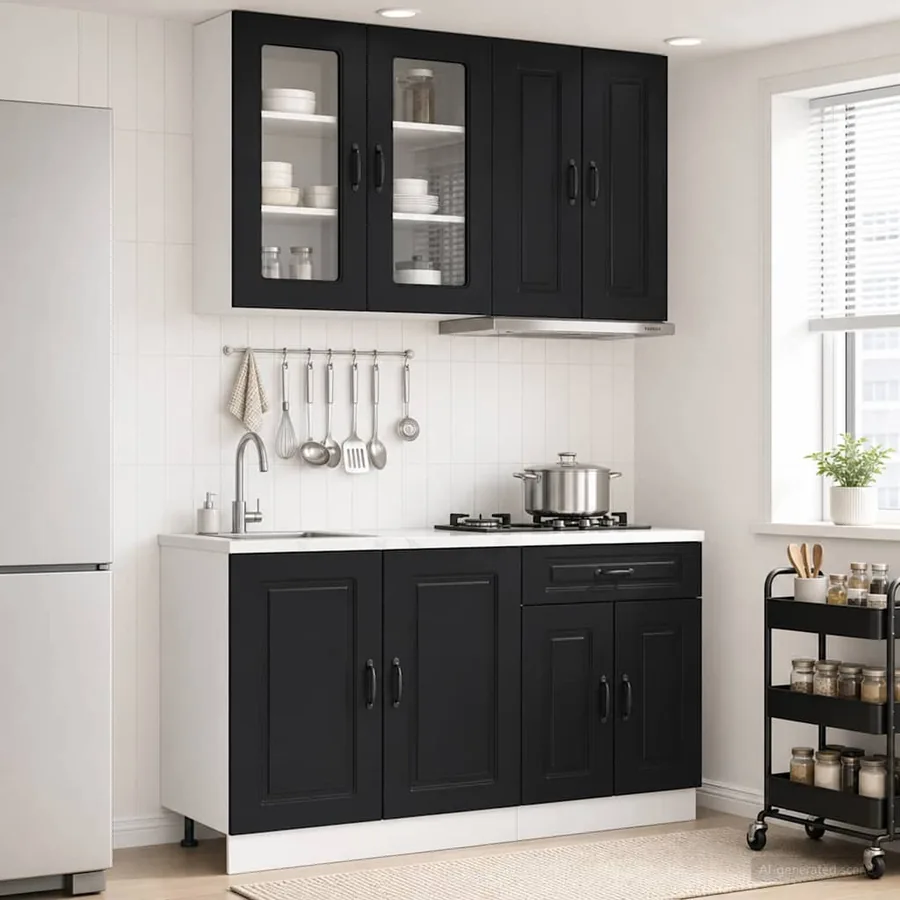 Unité de cuisine KALMAR 4 pcs Noir Bois d'ingénierie