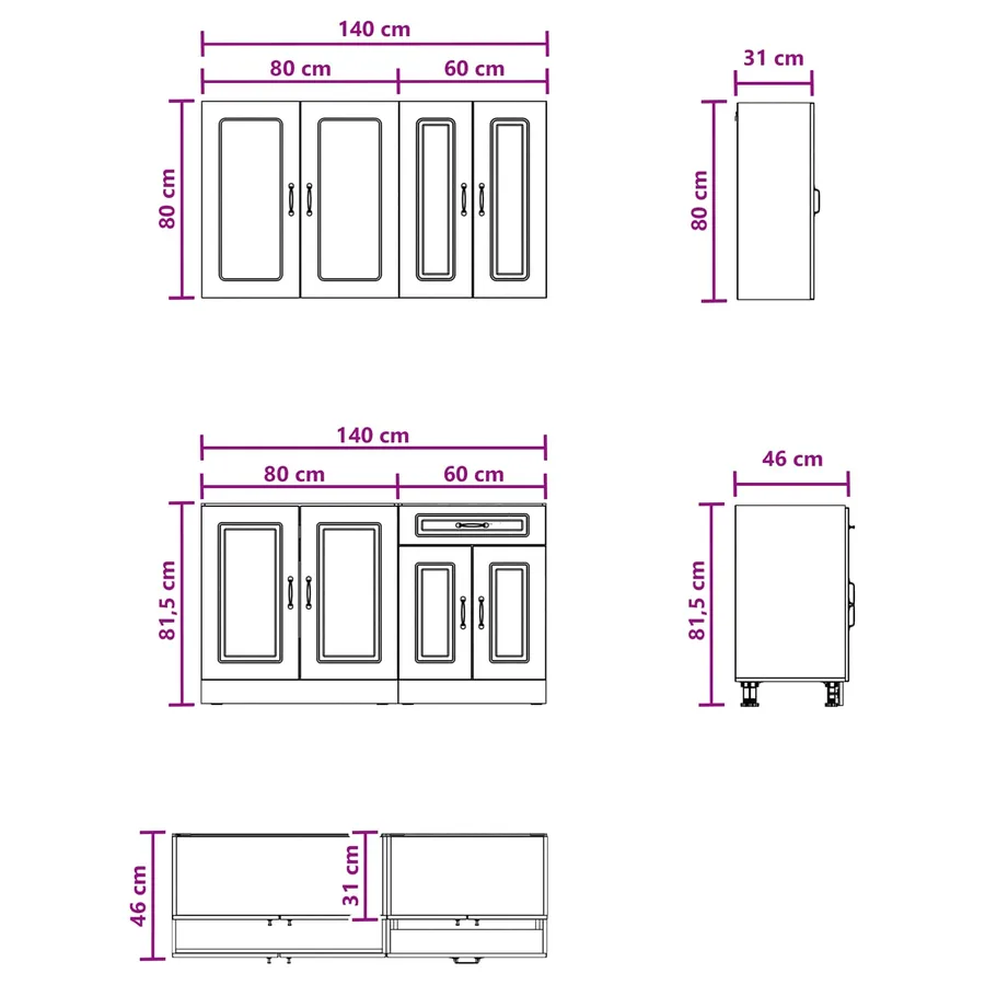 Unité de cuisine KALMAR 4 pcs Noir Bois d'ingénierie - 6