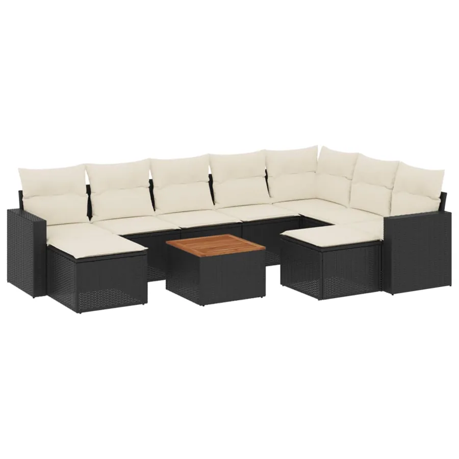 Salon de jardin 10 pcs avec coussins noir résine tressée - 2