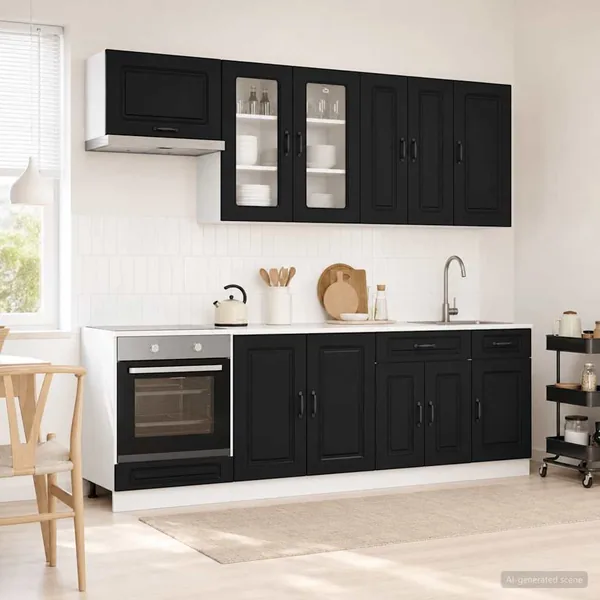 Unité de cuisine KALMAR 8 pcs Noir Bois d'ingénierie