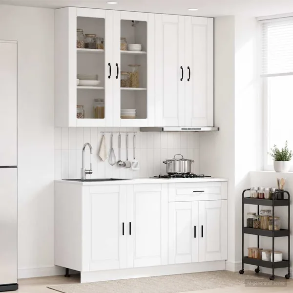 Unité de cuisine PORTO 4 pcs Blanc Bois d'ingénierie