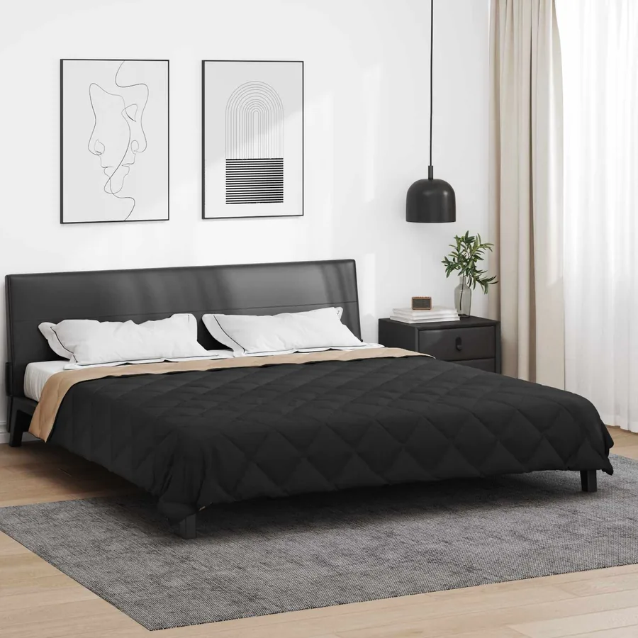 Duvet d'été simple Noir et Taupe 240 x 260 cm Microfibre