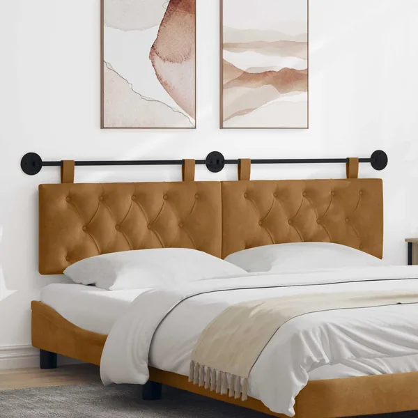 Tête de lit suspendue Avec lumière LED Marron Velours
