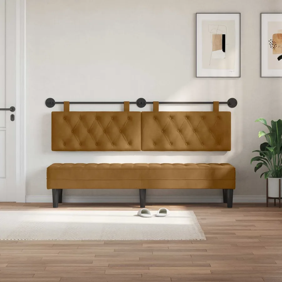 Tête de lit suspendue Avec lumière LED Marron Velours - 3