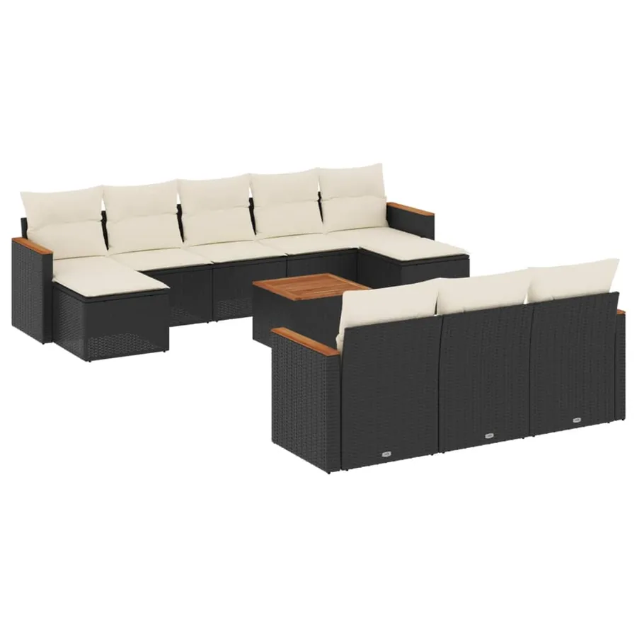 Salon de jardin 11 pcs avec coussins noir résine tressée - 2