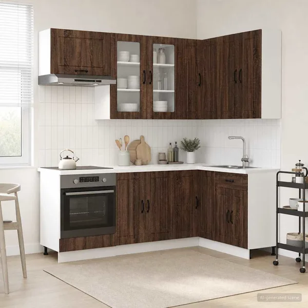 Unité de cuisine LUCCA 8 pcs Chêne brun Bois d'ingénierie