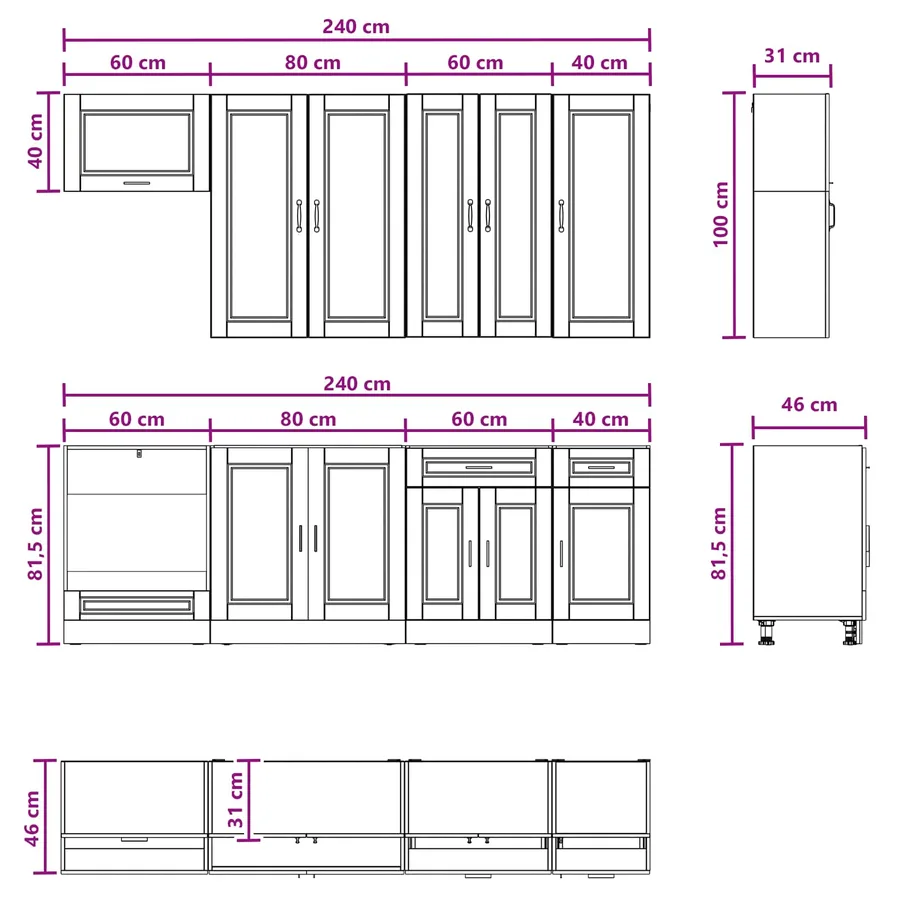 Unité de cuisine PORTO 8 pcs Blanc brillant Bois d'ingénierie - 9
