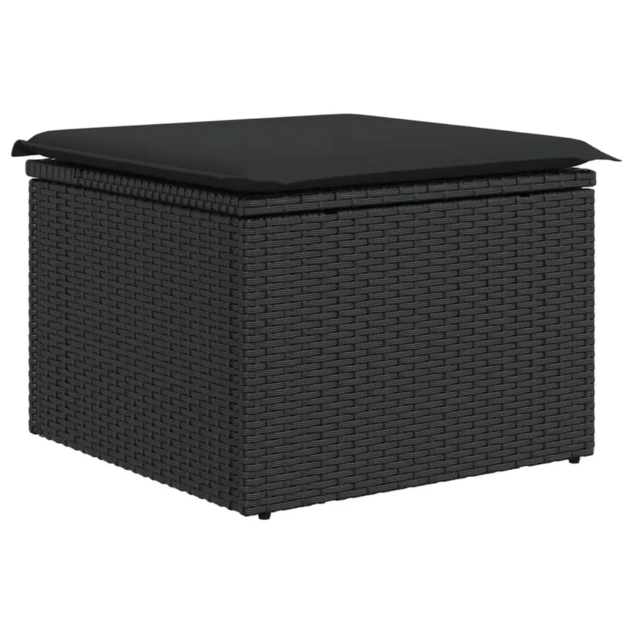 Tabouret de jardin avec coussin Noir 55x55x37 cm Résine tressée - 2