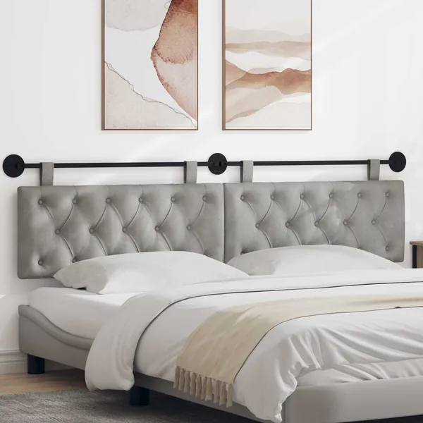 Tête de lit suspendue Avec lumière LED Gris clair Velours