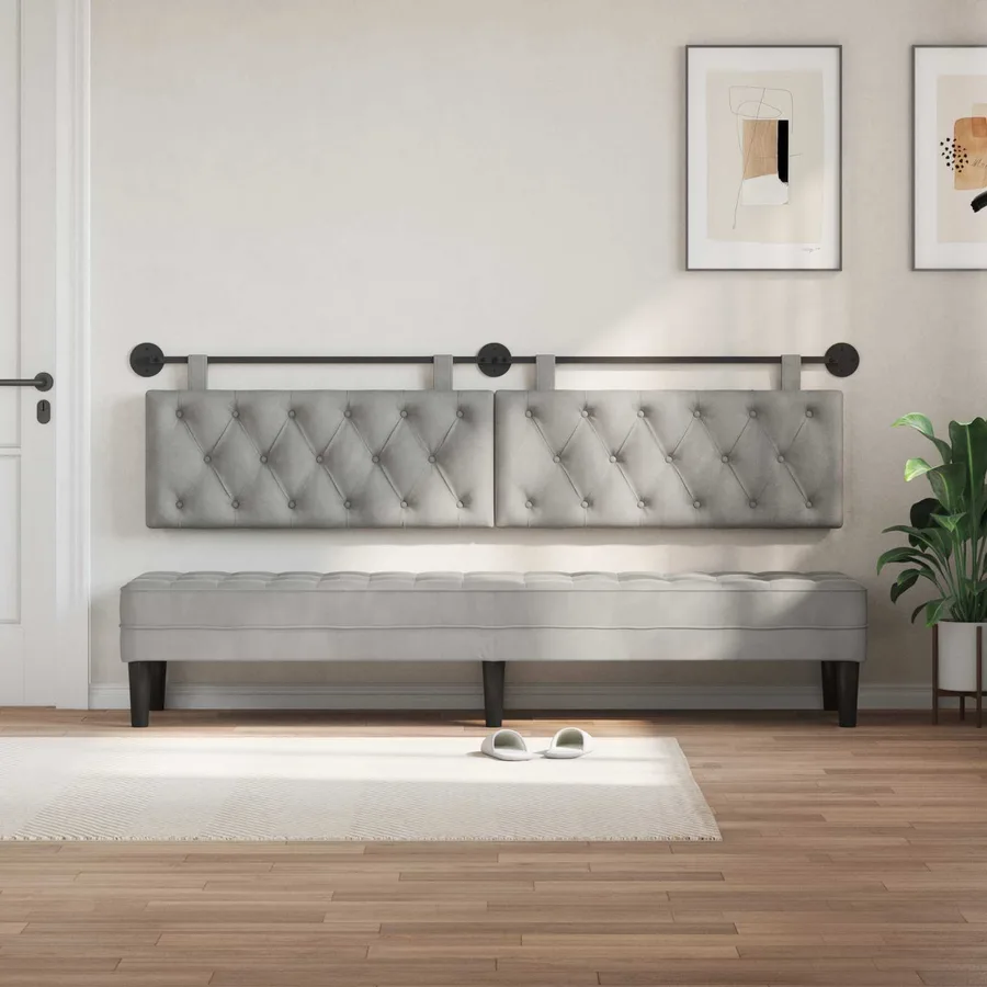 Tête de lit suspendue Avec lumière LED Gris clair Velours - 3
