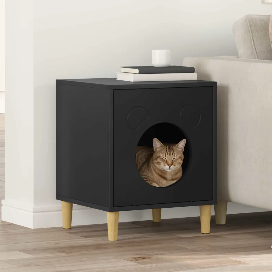 Maison pour chat Noir 42,5 x 40 x 53 cm Bois d'ingénierie