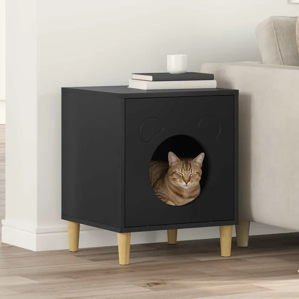 Maison pour chat Noir 42,5 x 40 x 53 cm Bois d'ingénierie