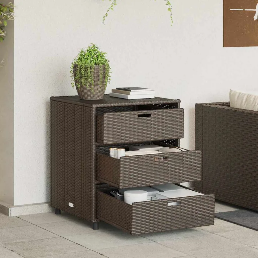 Armoire de rangement de jardin marron 55x59x69cm résine tressée - 3
